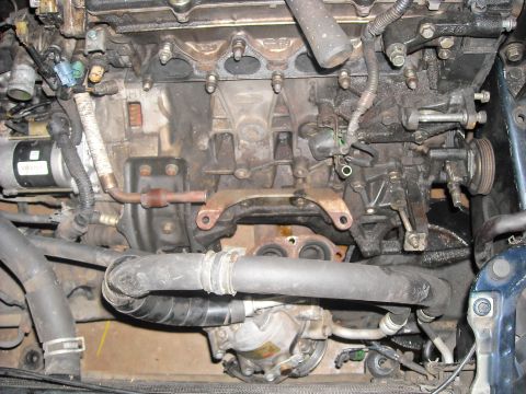 1979 Ford F-150 - Close-up view of a vehicle's engine bay, showing various components and hoses.