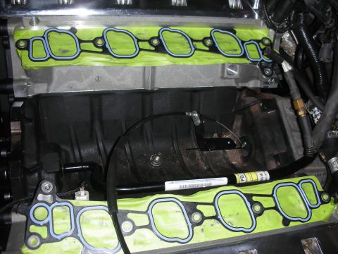 1992 Ford Crown Victoria - New intake manifold gaskets are installed during an engine rebuild.