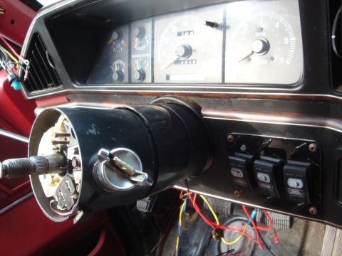 1989 Ford Bronco - Dashboard and steering column of a 1989 Ford Bronco, with visible gauges and wiring.