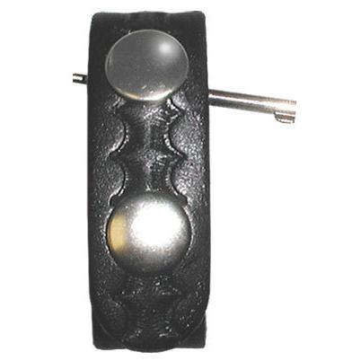 1993 Ford Bronco - A black leather visor clip with decorative studs and a metal clip is shown against a white background.
