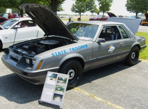 2007 Ford Mustang - This Ford Mustang was modified to look like a police car, likely from the 1980s.
