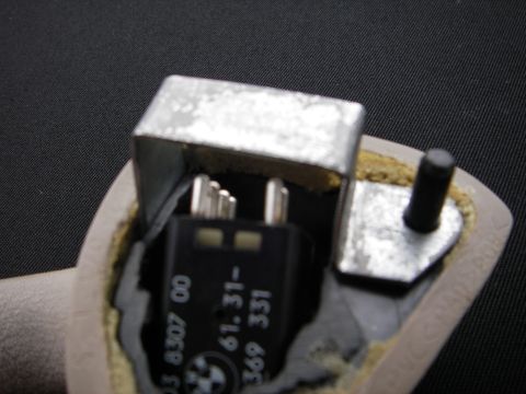 1996 BMW Z3 - fabricated bracket slides down into the foam between the plastic and outer vinyl. i missed a pic that shows the assy, first a push-nut and…