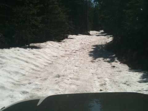 2005 Jeep Wrangler - Driving on a snow-covered forest road, the vehicle's dashboard is visible in the foreground.