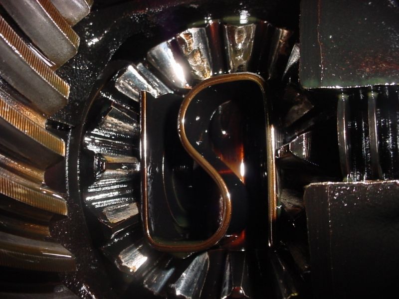 Differential gears with oil and a bent metal clip