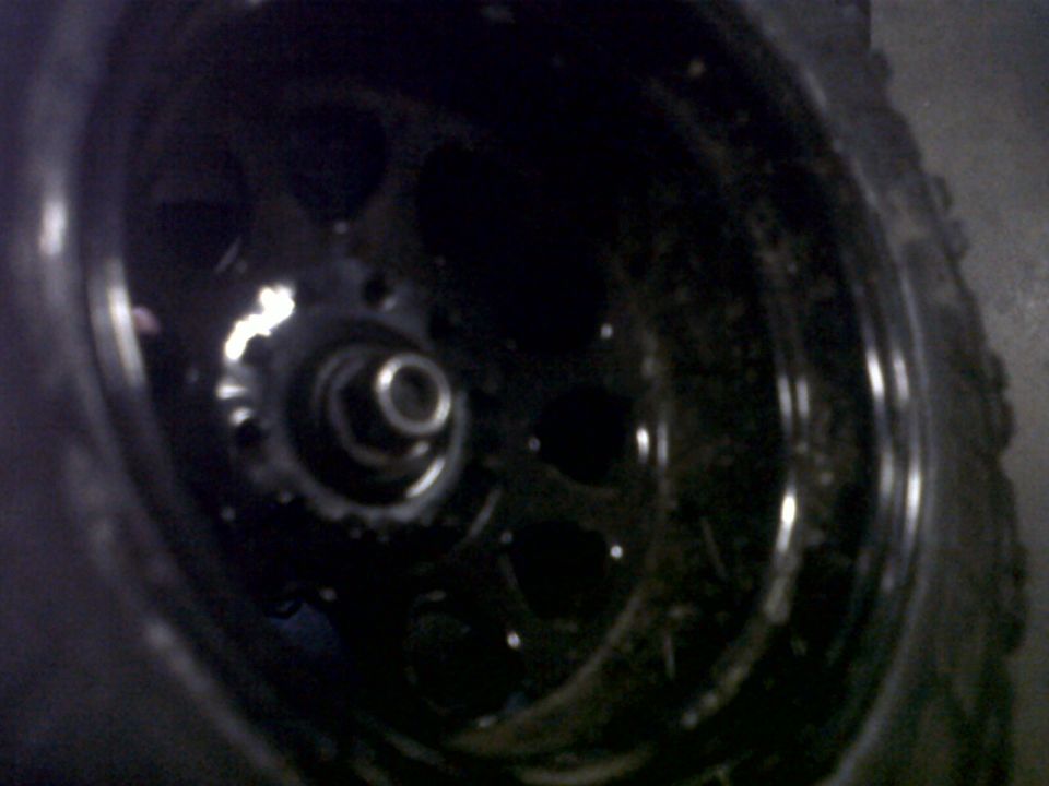 Black wheel hub and tire close-up