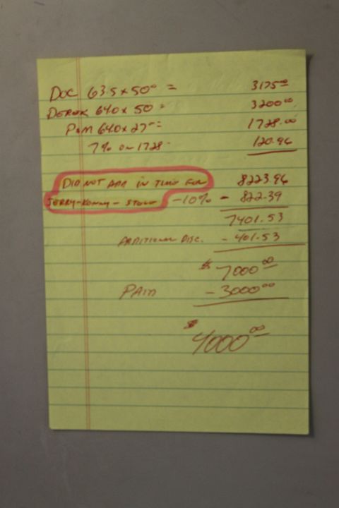 1979 Ford Bronco - A yellow legal pad displays handwritten calculations and notes, with a section circled in red.