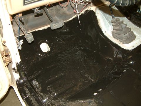 1983 Ford Bronco - Interior floor of a 1983 Ford Bronco after sound deadening material application.