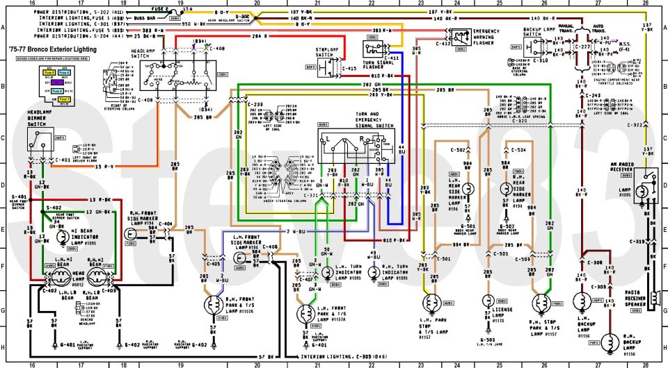 1975-77 Bronco exterior lighting wiring diagram
