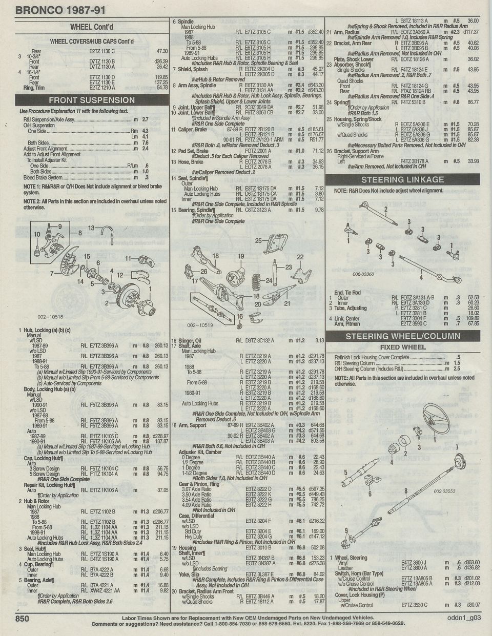 wheels, front suspension, steering  linkage/column, CONT'D, PAGE 850
