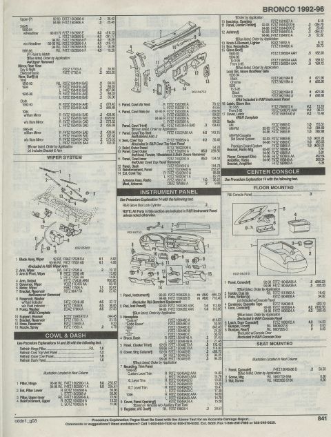1996 Ford Bronco - center console, dash, instrument panel, cowl, PAGE 841