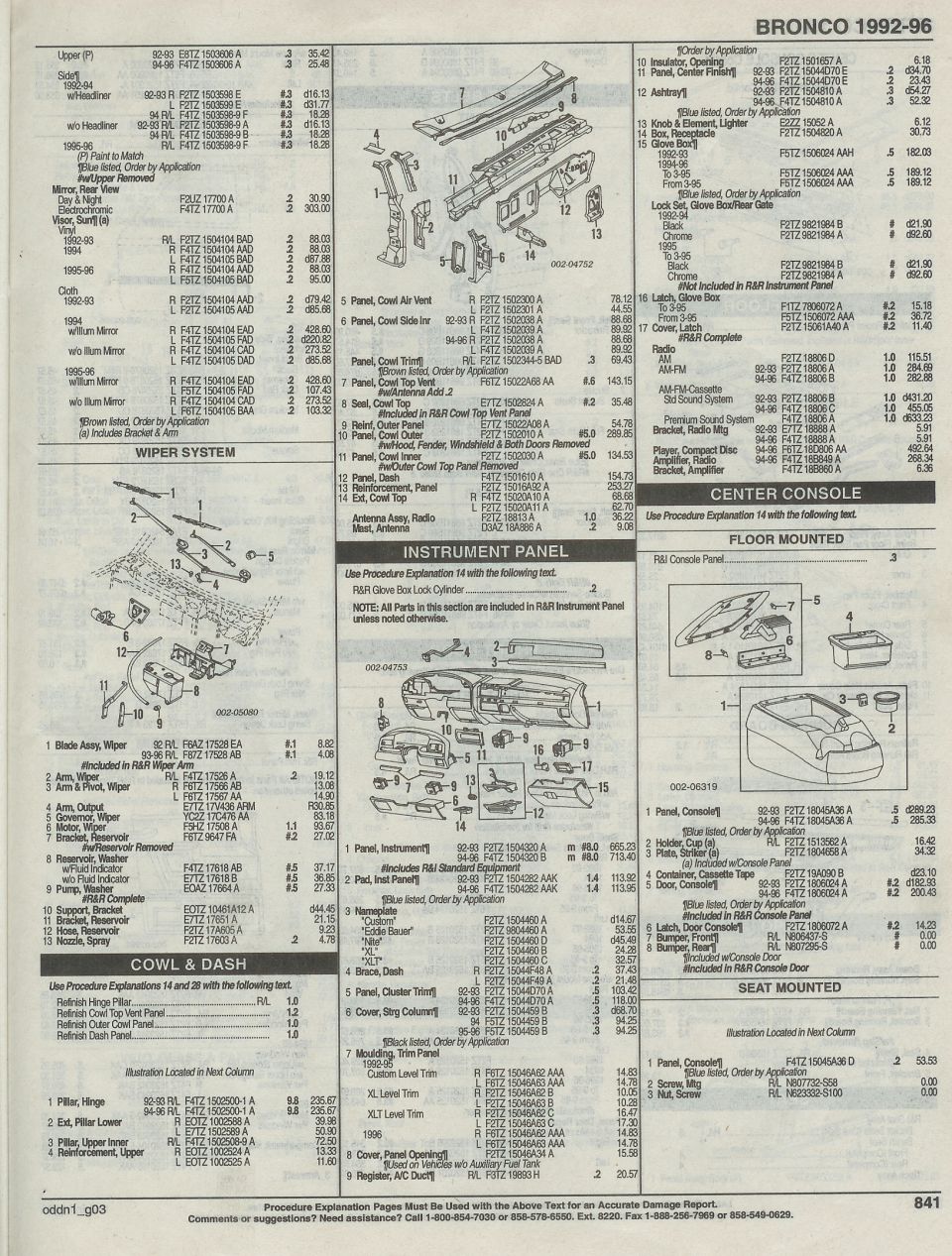 center console, dash, instrument panel, cowl, PAGE 841