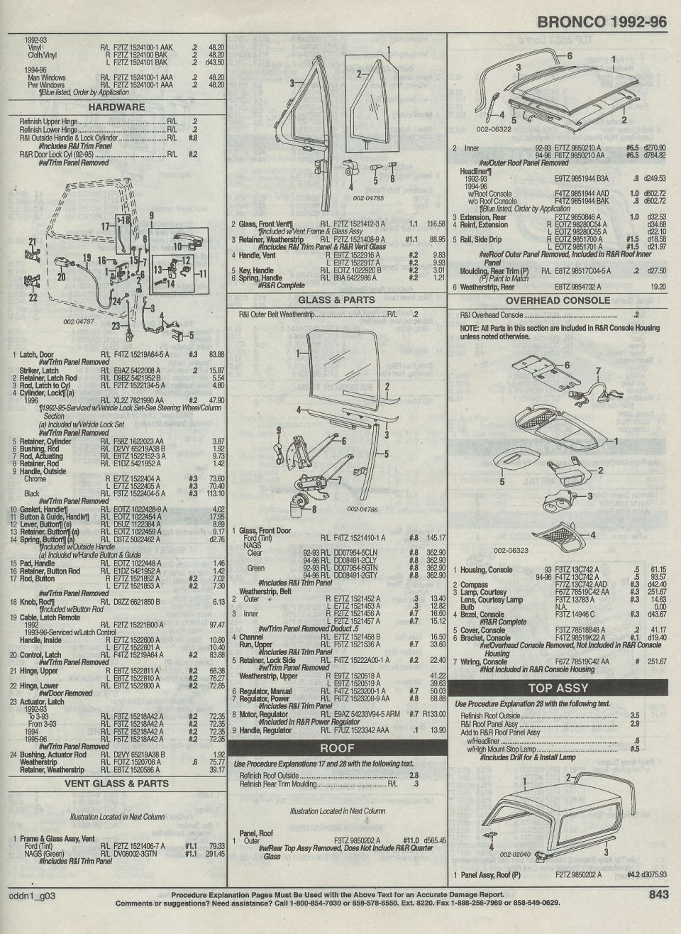 door  CONT'D, cab roof, camper top, overhead console, page 843