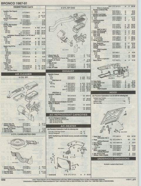 1996 Ford Bronco - engine & transmission CONT'D, air intake, hood, HVAC, CONT'D, Page 848