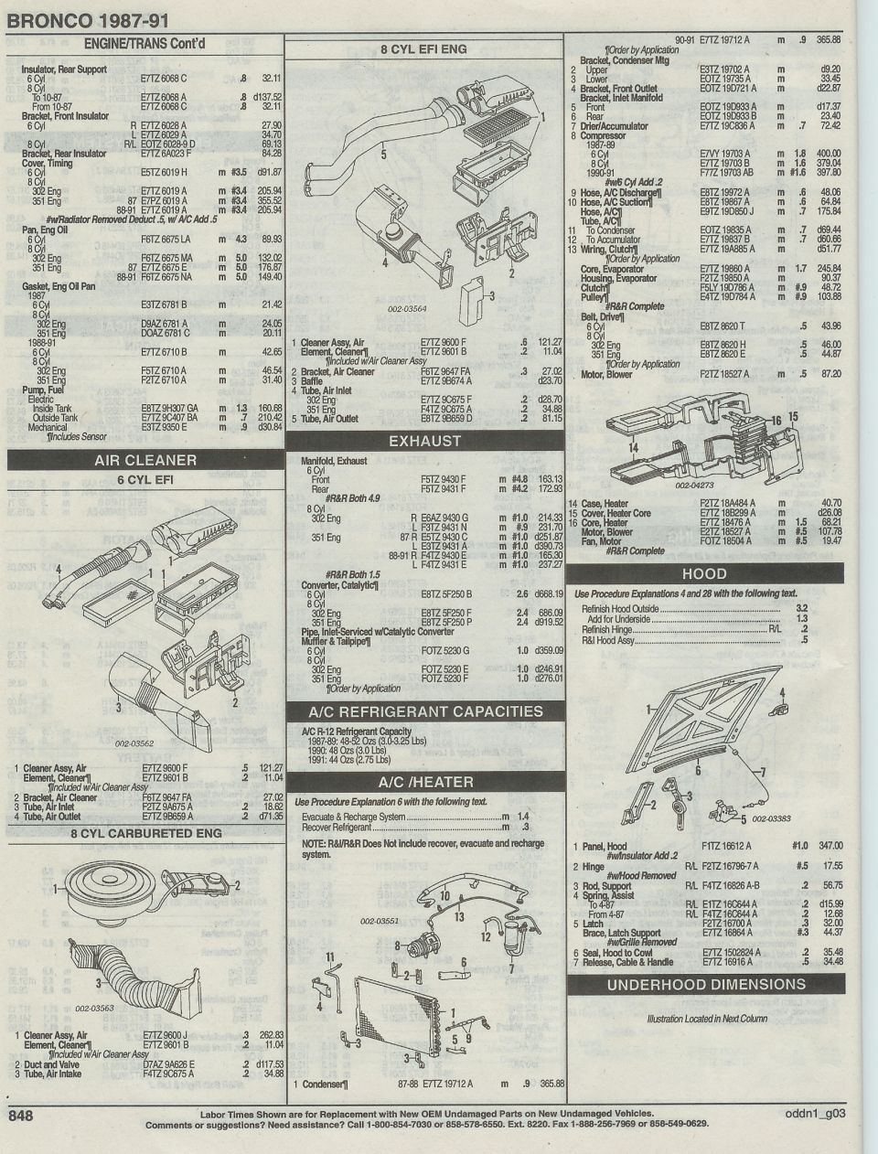 engine & transmission CONT'D, air intake, hood, HVAC, CONT'D, Page 848