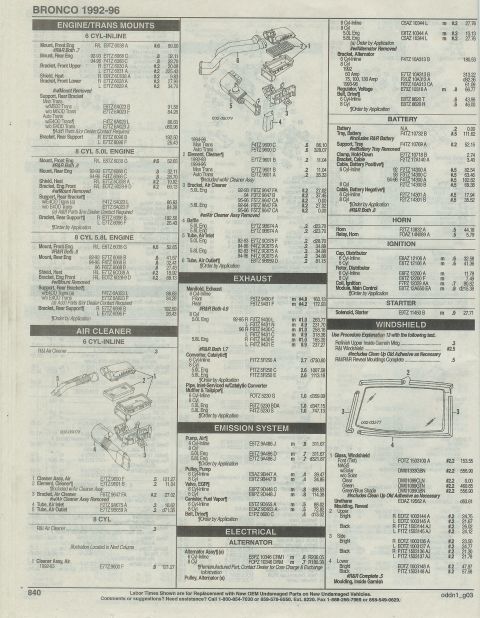 1996 Ford Bronco - engine & trans CONT'D, air intake, hood, HVAC CONT'D, Page 848