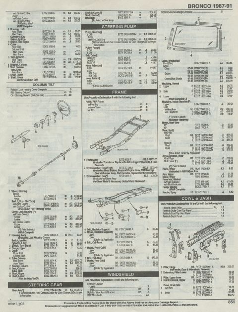 1996 Ford Bronco - frame, strg column, windshield, cowl & dash, CONT'D PAGE 851
