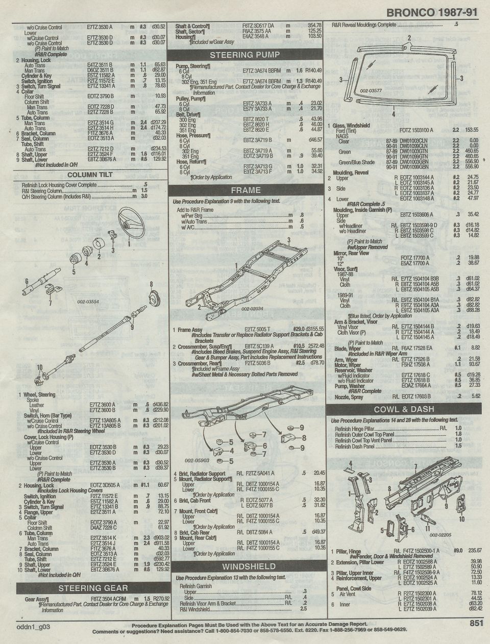 frame, strg column, windshield, cowl & dash, CONT'D PAGE 851