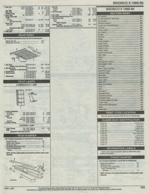 1996 Ford Bronco - fuel tank, rear floor pan, lamps, rear bumper, CONT'D, PAGE 855