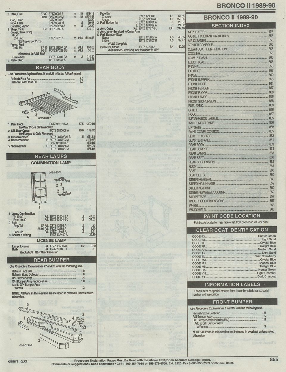 fuel tank, rear floor pan, lamps, rear bumper, CONT'D, PAGE 855