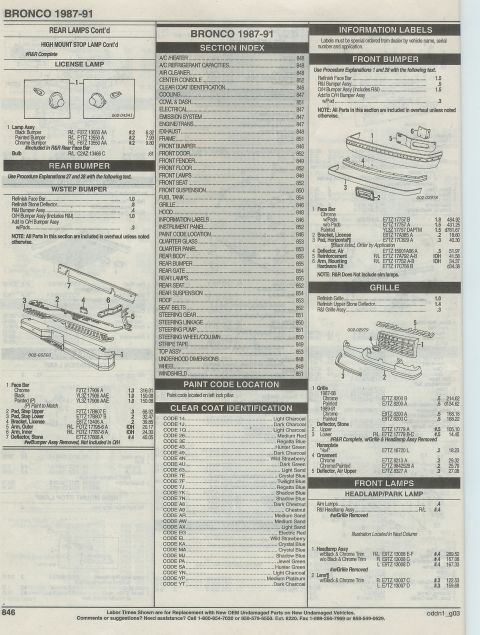 1996 Ford Bronco - license lamp, bumpers, grille, CONT'D, PAGE, 846