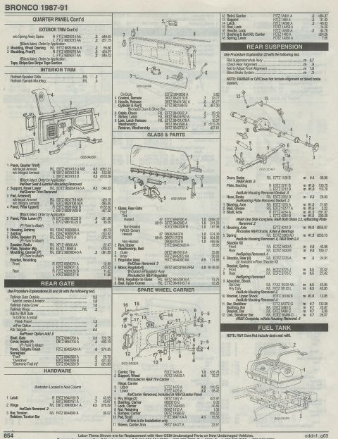 1996 Ford Bronco - quarter panel, tailgate, rear suspension, 8.8, fuel tank, tire carrier, CONT'D Page 854
