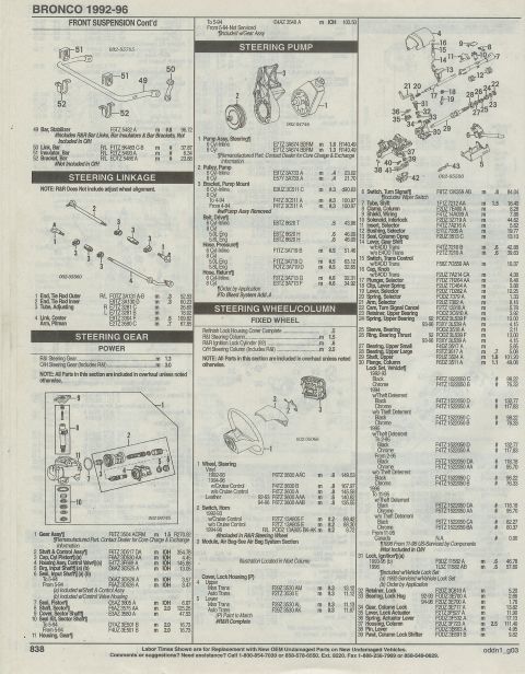 1996 Ford Bronco - steering column & linkage, gear, pump, wheel & horn switch, Page 838