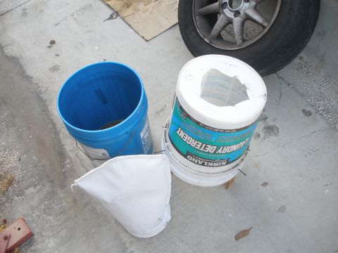 1988 Ford F-250 - Basic Waste Motor Oil Filter set up, (2) 5 gallon buckets, one with a hole in the bottom to hold the 3 filters 10 micron inside a 5 micron…