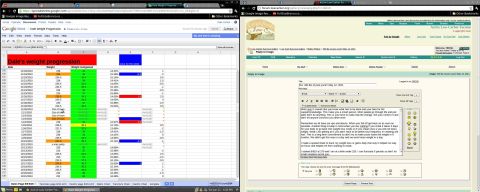 1979 Ford F-150 - Screenshots show a digital spreadsheet tracking weight progression and a web forum with user comments.