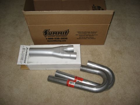 1994 Ford Bronco - flowmaster scavenger 2.25" - 3" collector p/n y214300 dynomax 2.25" mandrel bends p/n 42321