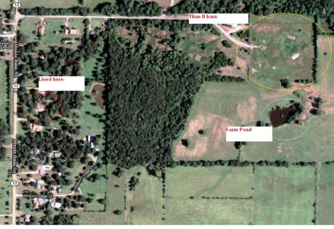 2000 Ford Crown Victoria - An aerial view shows a rural property with various features labeled, including a former missile base and a farm pond.