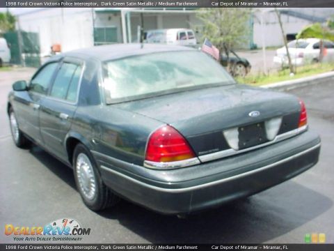1998 Ford Crown Victoria - Rear view of a dark green Ford Crown Victoria Police Interceptor.