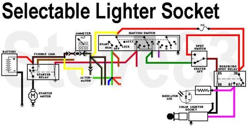 1976 Ford Bronco - Selectable Lighter Socket IF THE IMAGE IS TOO SMALL, click it. The LED is optional, and can be purchased with the correct resistor for 12V…