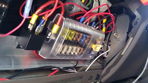 2000 Ford Excursion - Blue Sea 12 circuit block...integrated hot and ground busses. Left to right is the relay powering the block, the block and a terminal strip…