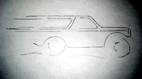 1996 Ford Bronco - Sketch of a vehicle that looks like a Ford Bronco, with lines indicating movement.