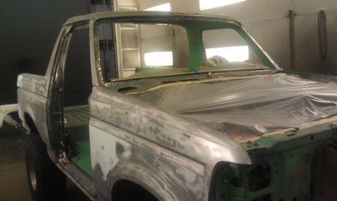 1995 Ford Bronco - This vehicle is undergoing bodywork and appears to be a Ford truck, not a Bronco.