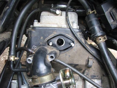 2008 Yamaha Zuma - This image shows a close-up view of internal engine components and associated hoses on a motorcycle.