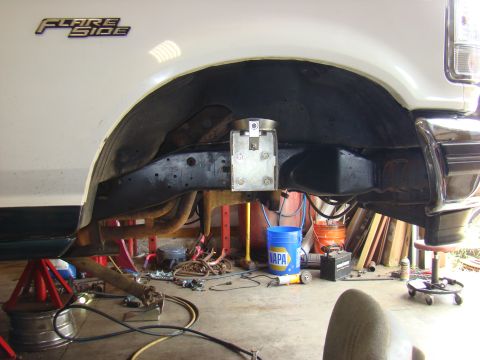 1995 Ford F-150 - one bucket installed. drilling these and the frame was a major PITA