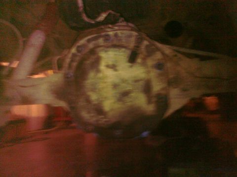 1995 Ford Bronco - Underside view of a vehicle's rear axle differential assembly.