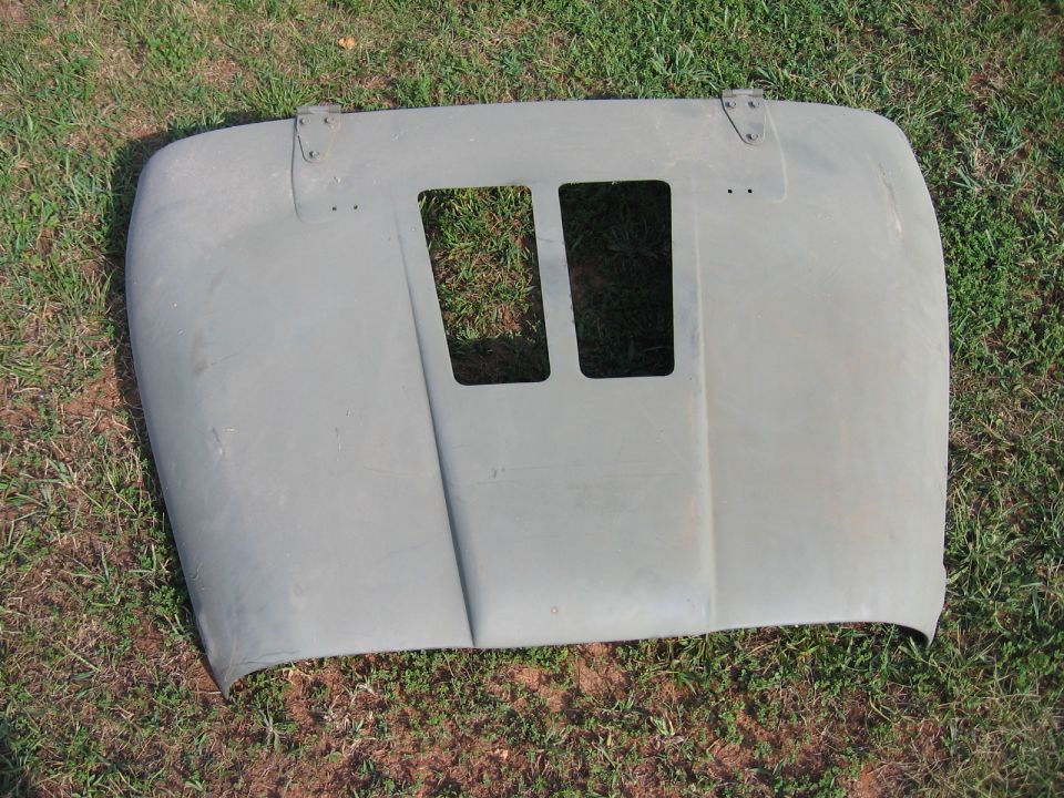 Gray hood with two rectangular cutouts