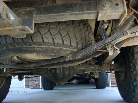 1979 Ford F-150 - Undercarriage view of a truck, showing the spare tire and suspension components.