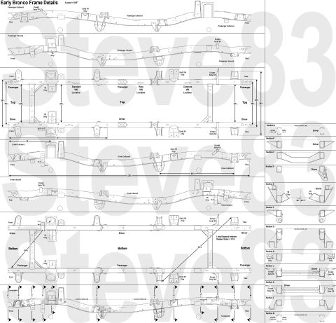 1976 Ford Bronco - Early Bronco Frame Details (based on a '75 wagon frame) IF THE IMAGE IS TOO SMALL, click it. Frame Thickness ~0.120" (~7ga) I still ha…