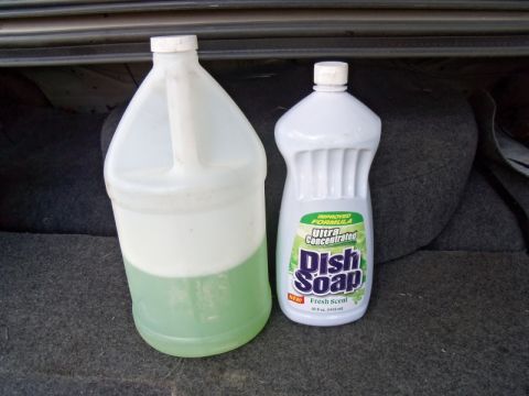 2000 Mercury Grand Marquis - Cleaning supplies are visible inside the trunk of a vehicle.