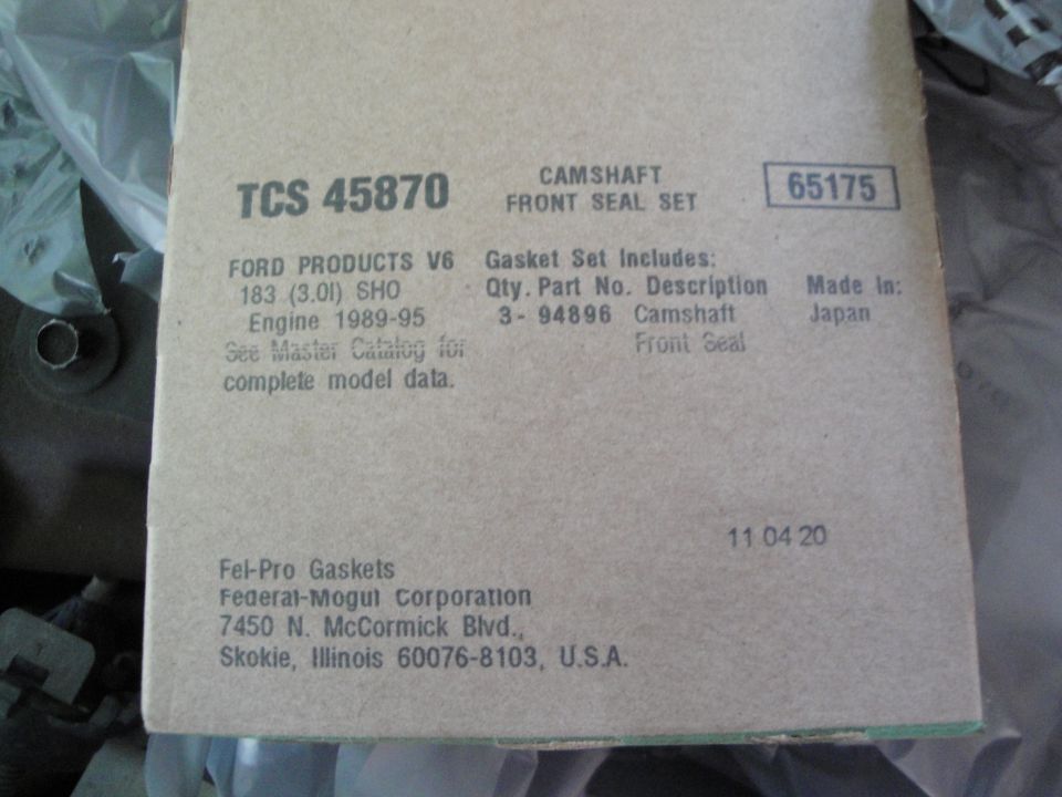 Cardboard box for Fel-Pro Gaskets TCS 45870, Camshaft Front Seal Set for Ford V6 183 (3.0L) SHO, Engine 1989-95