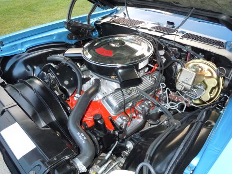 1972 Chevrolet Camaro - Engine bay of a 1972 Chevrolet Camaro, showing the V8 engine and related components.