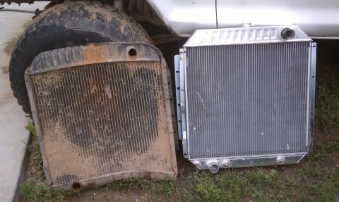 1978 Ford Bronco - Comparison of an old, dirty radiator with a new, clean aluminum radiator.