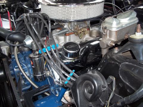 1970 Ford Ranchero - Engine bay details including carburetor, distributor, and brake master cylinder.