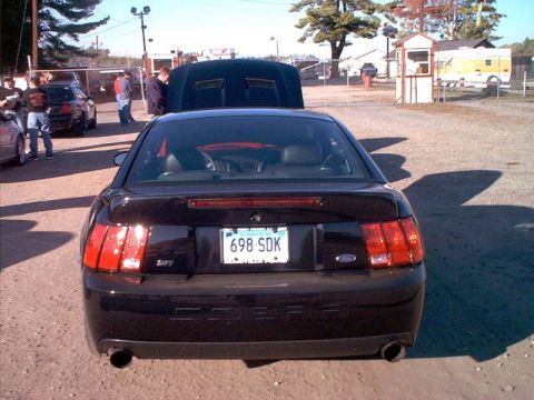 2000 Ford Crown Victoria - Rear view of a black 2000 Ford Mustang Cobra, identified by its distinctive taillights and 'COBRA' badging.