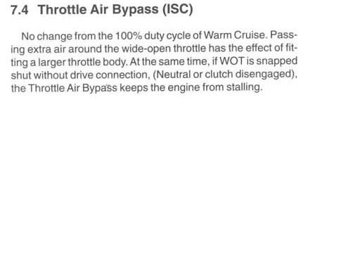 Manual page 7.4 Throttle Air Bypass (ISC) text on wide-open throttle idle air behavior