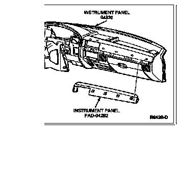 1996 Ford Bronco - Parts breakdown drawing of the instrument panel and lower pad components labeled with Ford part numbers.