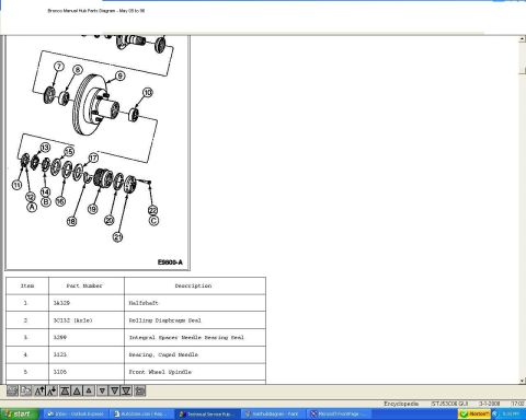 1996 Ford Bronco - Manual locking hub exploded parts diagram accompanied by an item, part-number and description table.